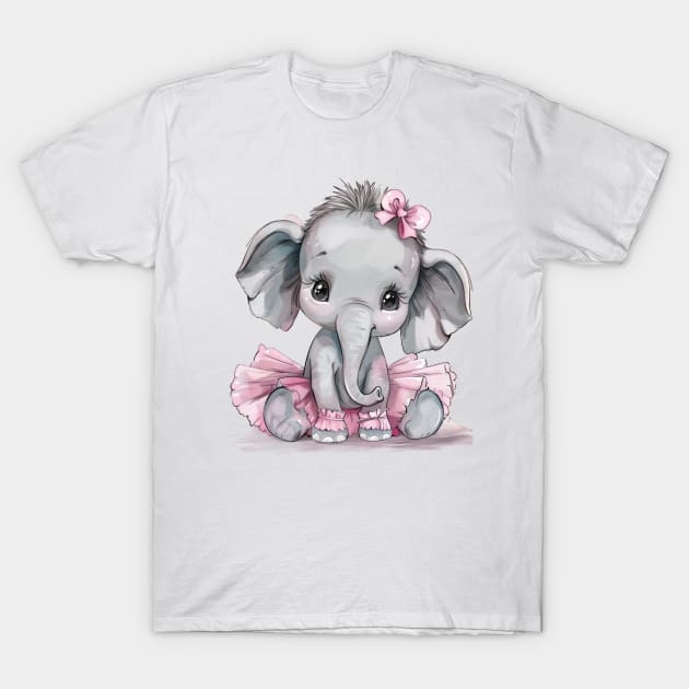 Tutu Cute Baby Elephant T-Shirt by TooplesArt